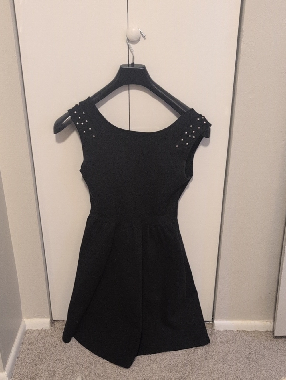 Zara Black Studded Cap-Sleeve Fit & Flare Dress